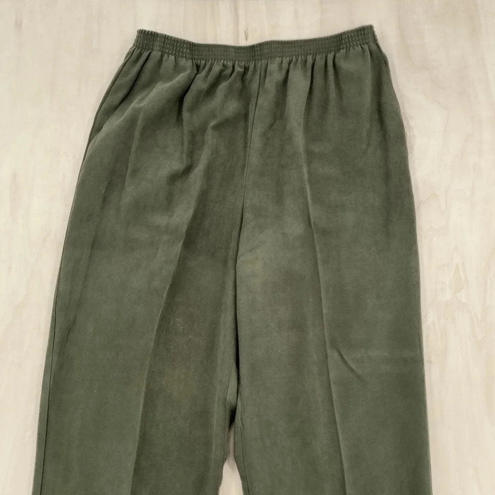 Vintage Alfred Dunner Pant Set Womens 12 Green Faux Suede Jacket Trousers 2pc